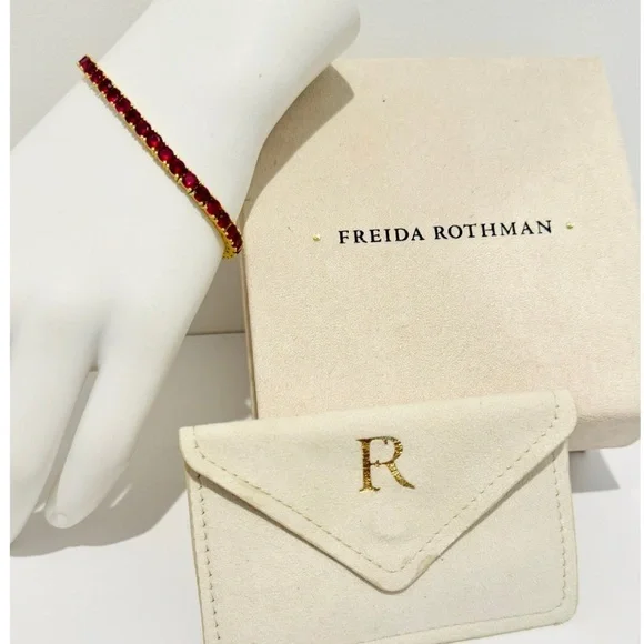 Freida Rothman Midnight Tri-Tone Twilight 14K Gold Tennis Bracelet Ruby Red - Picture 5 of 14